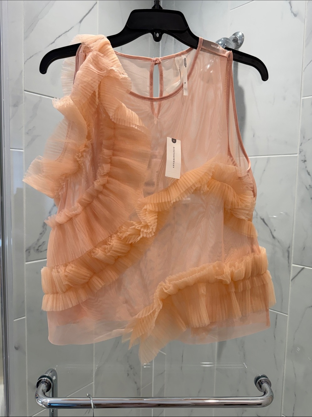 Anthropologie Peach Ruffle Sheer Camisole top NWT size M